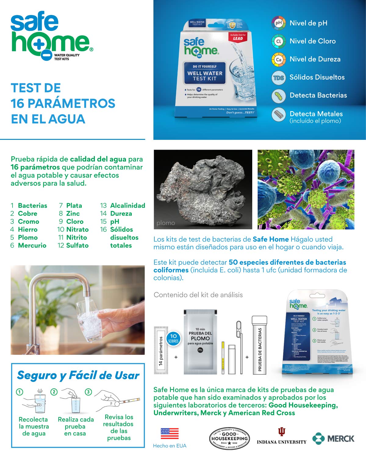 Test de 16 parámetros en el agua Safe Home Pure Water